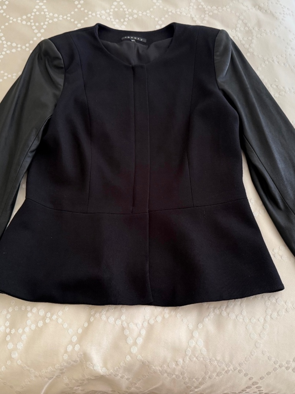 Theory Womens Rory Tailor Black Wool and Leather Jacket size 10